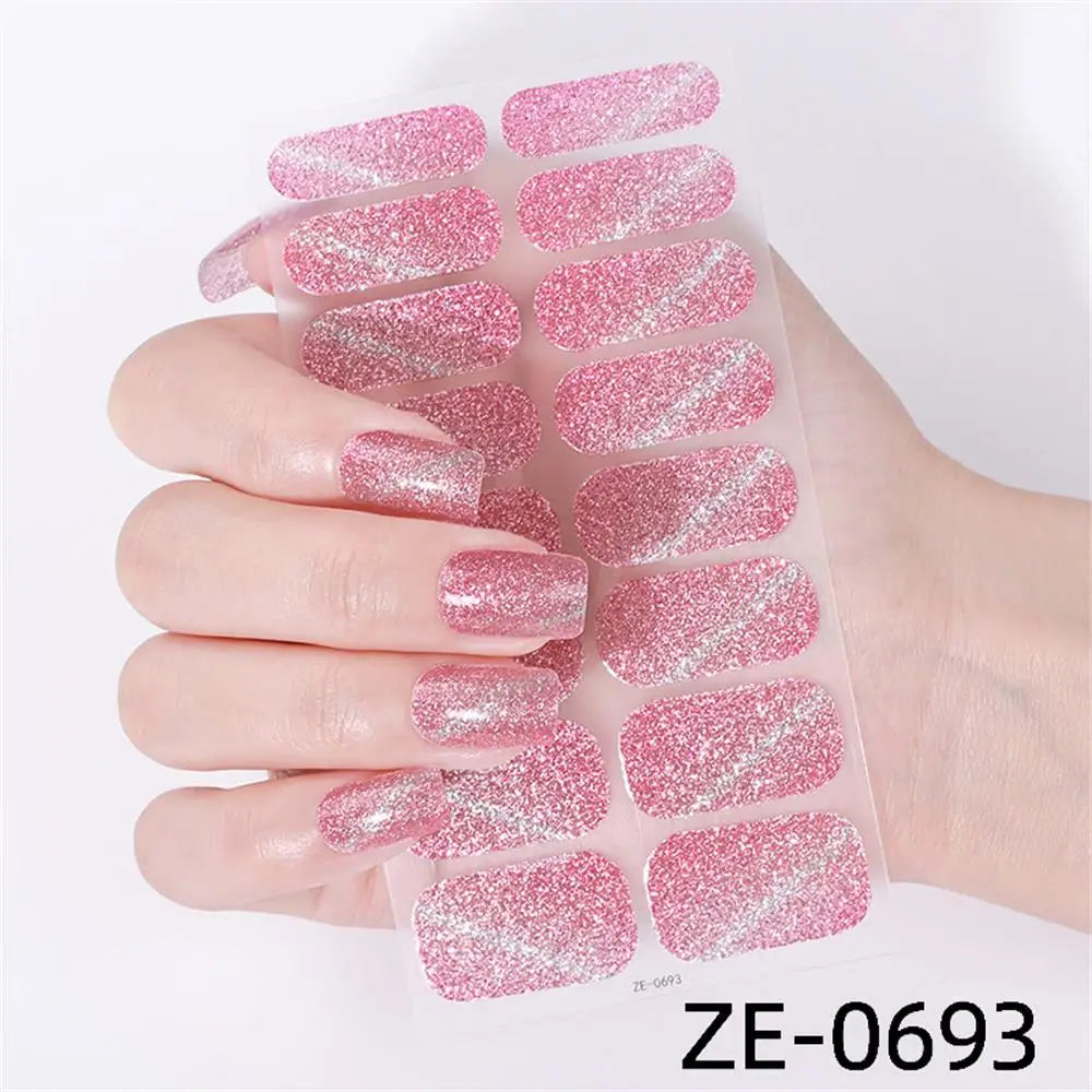 Gradient Cat Eye Style Nail Art Stickers, 16-Piece Set Self-Adhesive Waterproof Glitter False Nail Decals