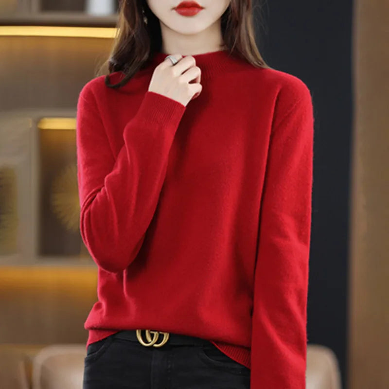 Half High Solid Color Cashmere Sweater For Women Loose Pullover Autumn and Winter Contracted Commuter Basic Knitwear Top Base