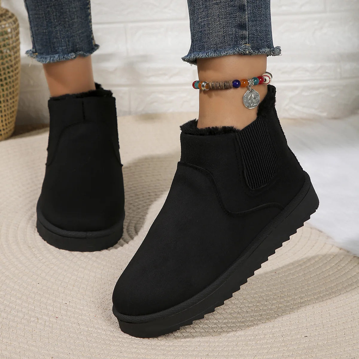 Winter Boots Women New Rubber Thick Sole Ankle Boots for Outdoor Elevated Comfort Warm Walking Cotton Shoes Fashion Snow Boots