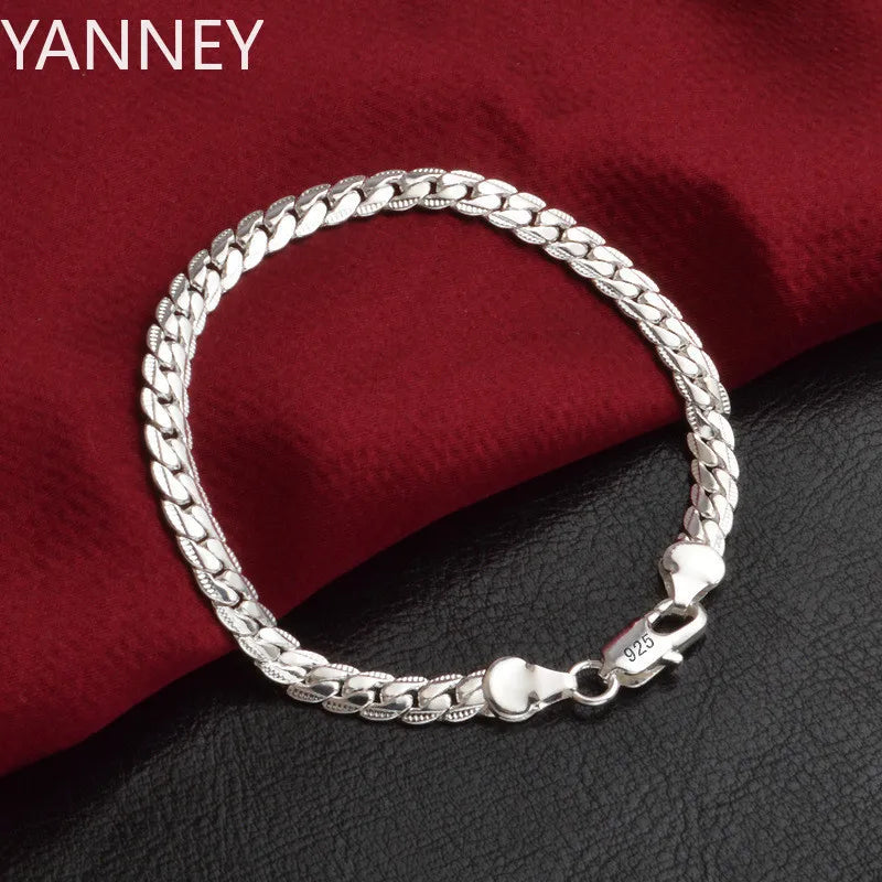 925 Sterling silver Classic flat sideways chain Bracelets necklace for women men's Fashion Party Wedding Jewelry Gifts pulseras