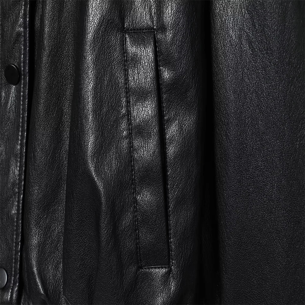 Autumn New Product Women's Wear High End Loose High Collar Imitation Leather Pilot Jacket Coat Leather Jacket