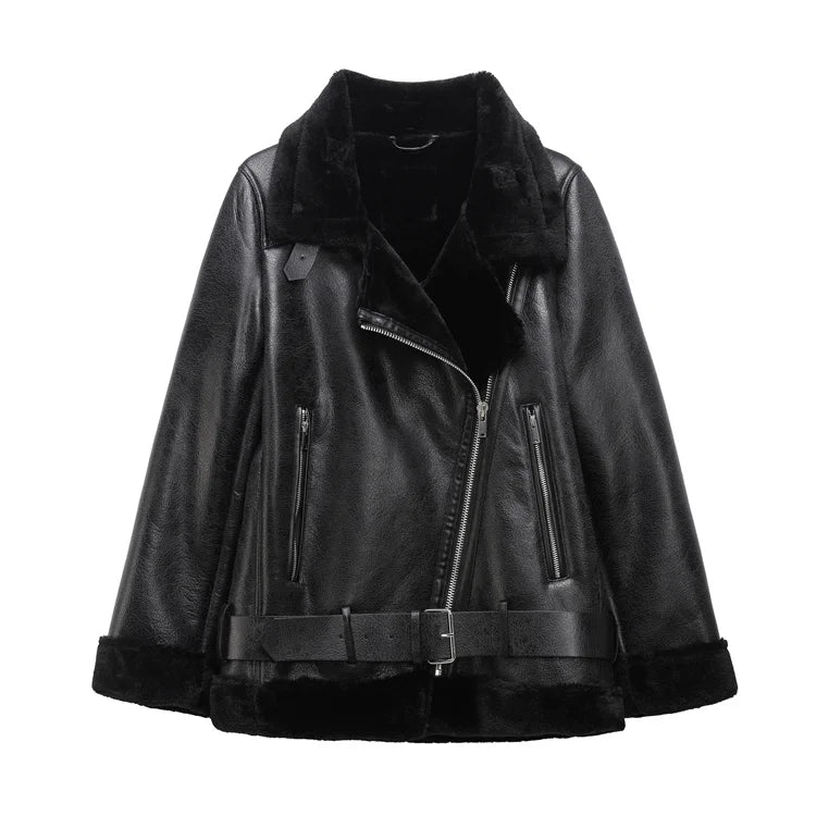 2025 The new women's jacket with extra thick warm and extra thick lamb feather rider jacket with artificial fur