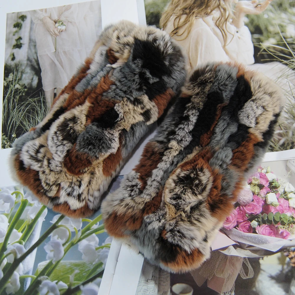2025 Fashion Real Rex Rabbit Fur Women's Winter Gloves Genuine Fur Mittens Girl Fingerless Gloves Wrist Warmer Elastic Fluffy