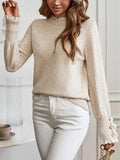 Autumn and winter women's lace decoration round neck long sleeved knitted sweater