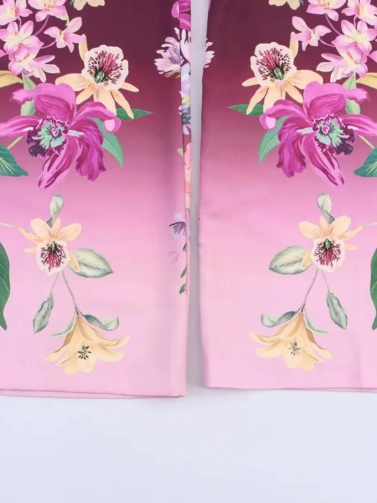 2025 Women's Casual Loose Holiday Floral Print Long Pants High Waist Wide Leg Pants Design Comfortable Polyester Fiber