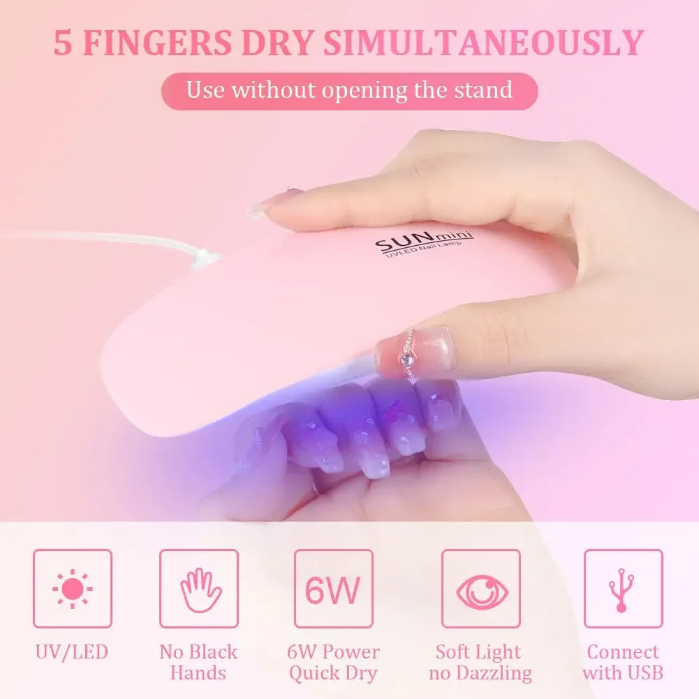 6W Mini Portable Nail Dryer, Rechargeable UV/LED Nail Lamp – Professional Manicure Tool for Salon & Home Use