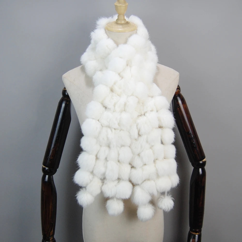 Women Winter Warm Real Rabbit Fur Scarf Hot Sale Natural Rabbit Fur Muffler 2025 Lady 100% Genuine Fur Scarves Wholesale Retail