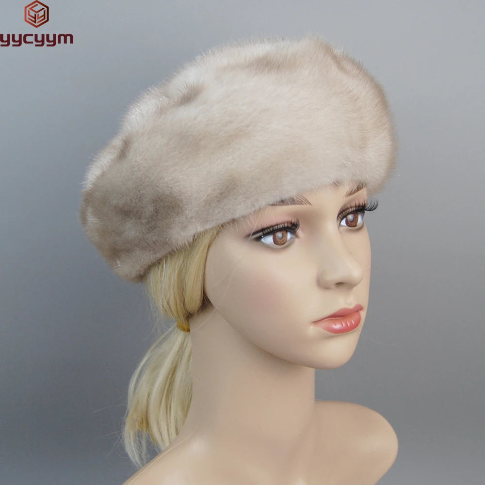 Women winter fur hats real mink fur hat thick knitted berets Russia new arrival fashion good quality female casual caps