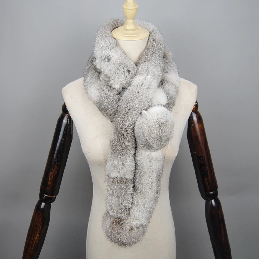 2025 Winter Luxury Natural Real Rabbit Fur Warm Scarf Fashion Soft Plush Thicken Snood Scarves Shawl for Adult Kids Women Girls