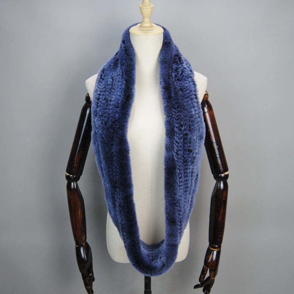 2025 Hot Sale Women New Real Fur Scarf Circle Long Real Fur Scarves Winter Warm Street Fashion Rex Rabbit Fur Muffler