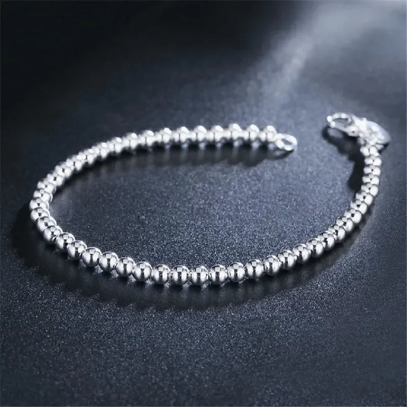 925 Sterling Silver Charm Bracelet for Women 4mm Beads Chain Popular Brands Jewelry Wedding Party Christmas Gifts
