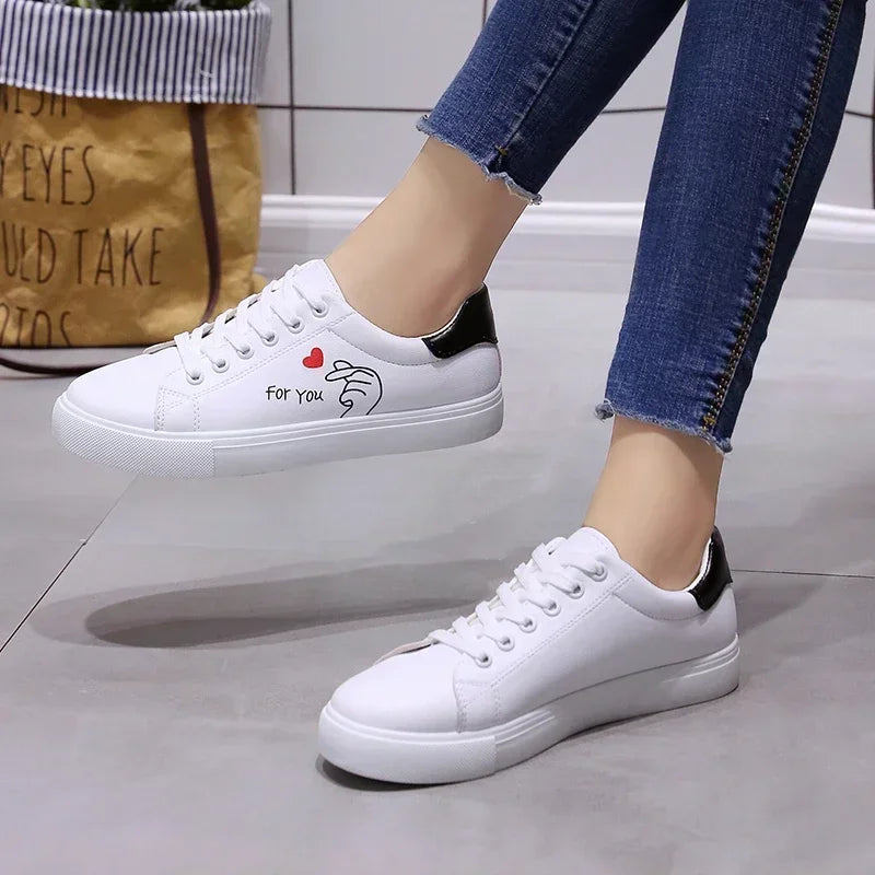 Women's Sneakers Leather Shoes Spring Trend Casual Flats Sneakers Female Fashion Comfort White Vulcanized Platform Shoes Lace-up