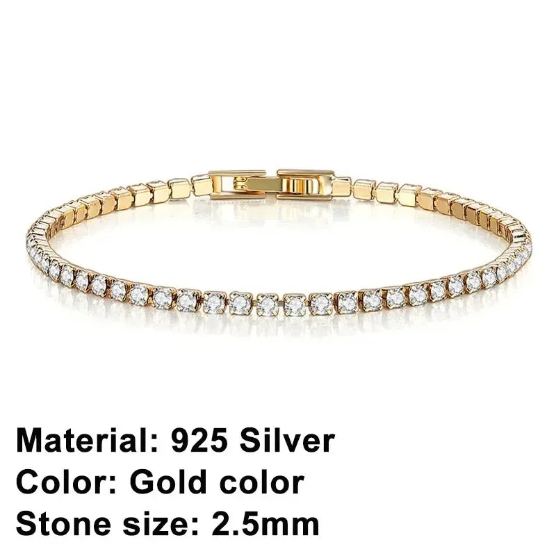 Hip hop trendy new exquisite 925 sterling silver tennis bracelet, gold men's and women's bracelets, crystal jewelry gifts