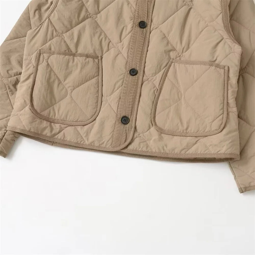 Autumn/Winter New Product Fashion Casual Women's Round Neck Long Sleeve Single breasted Cotton Jacket