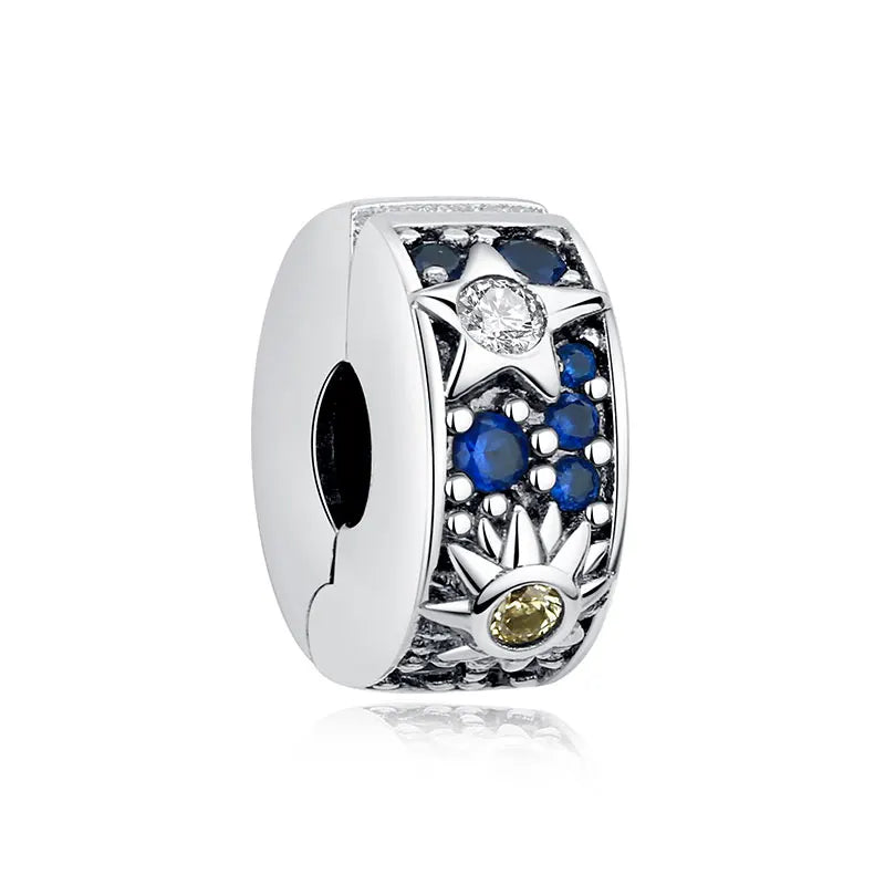 New Original 925 Sterling Silver Charms Star Moon Blue Crystal Glass Beads Fit Brand Bracelets Necklaces Jewelry For Women
