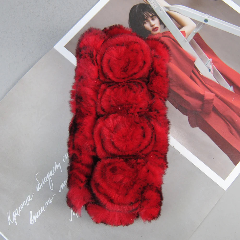 Autumn Winter Lady Real Rex Rabbir Fur Scarf Elastic Real Rex Rabbit Fur Headbands Flowers Natural Rex Rabbit Fur Ring Scarves