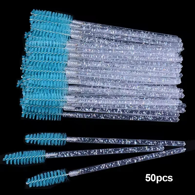Disposable Eyelash Brush – Crystal Handle Portable Eyebrow & Lash Brush (50-100/Pack), Eyelash Extension Spiral Lash Comb