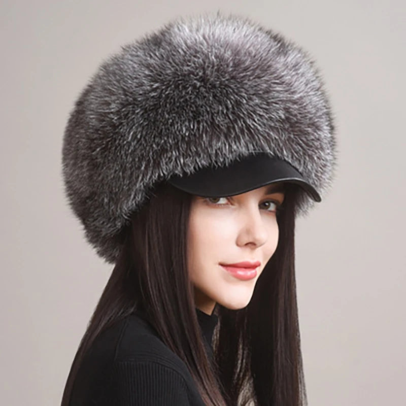 2025 New Fashion Earflap Hat Winter Women's Hat Real Fox Fur Hats Headgear Russian Girls Real Fox Fur Beanies Cap