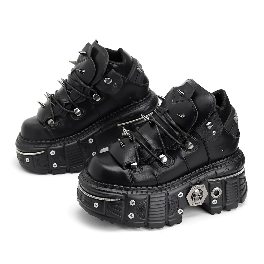 Gothic Ankle Rock Boots 2025 Woman Metal Decor Platform Sneakers New Punk Style Women Shoes Lace-up Shoes