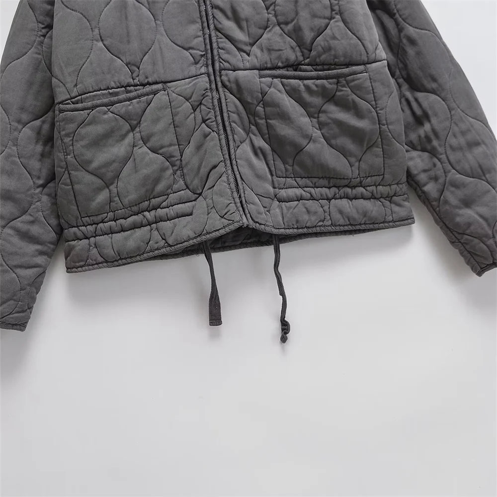 2024 Autumn New Product Fashion Casual Women's Stand up Collar Long Sleeve Loose Pocket Decoration Cotton Coat