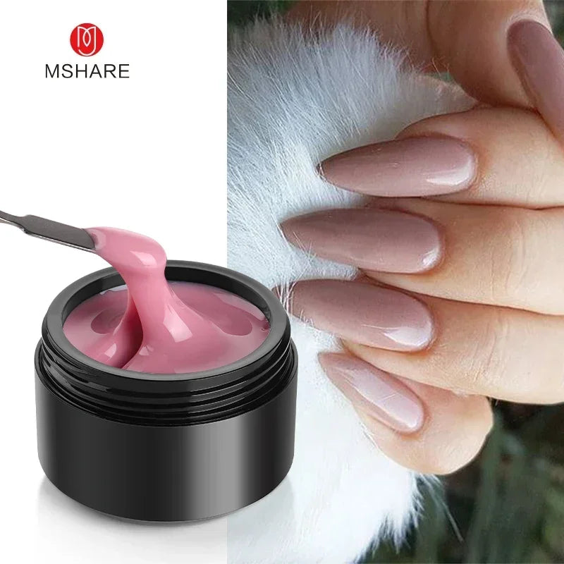 MSHARE 50ml Natural Nails Gel Builder Nalil Self Leveling Gel for Nail Extension Pink Shade UV Led Gel Hema Tpo Free Gel
