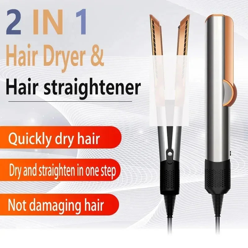 220V Salon-Grade 2-in-1 Hair Straightener & Dryer - Negative Ion Heating Flat Iron, Ideal for Home/Professional Styling