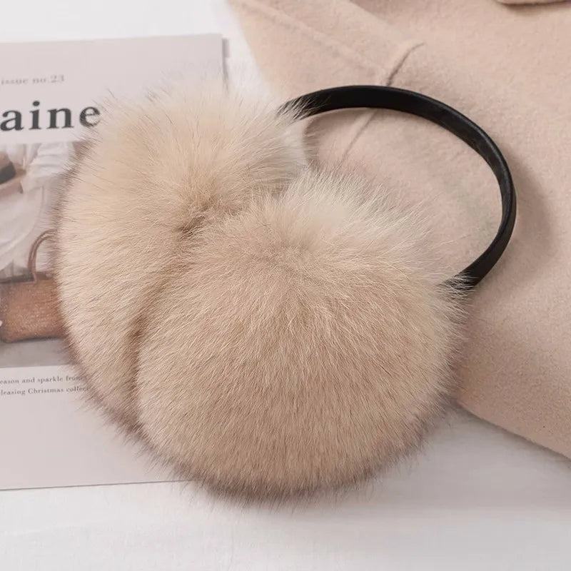 New Style Luxury Ladies Fox Fur Earmuffs Winter Women Warm Real Fox Fur Earmuffs Girl's Earlap Ultra Large Ladies Plush Earmuff