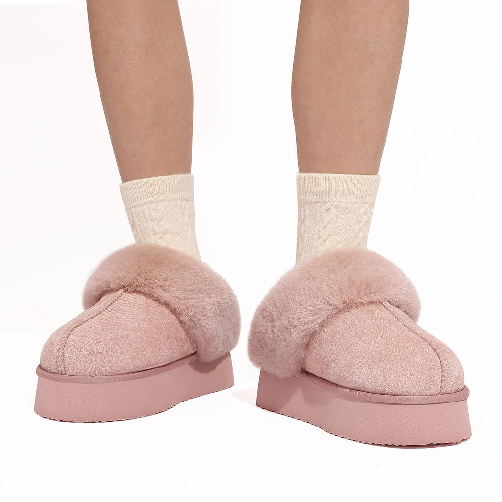 Smile Winter Ladies Slippers Fluffy Lined Warm Slippers Women Non Slip Cosy House Shoes for Indoor and Outdoor Suede Slippers