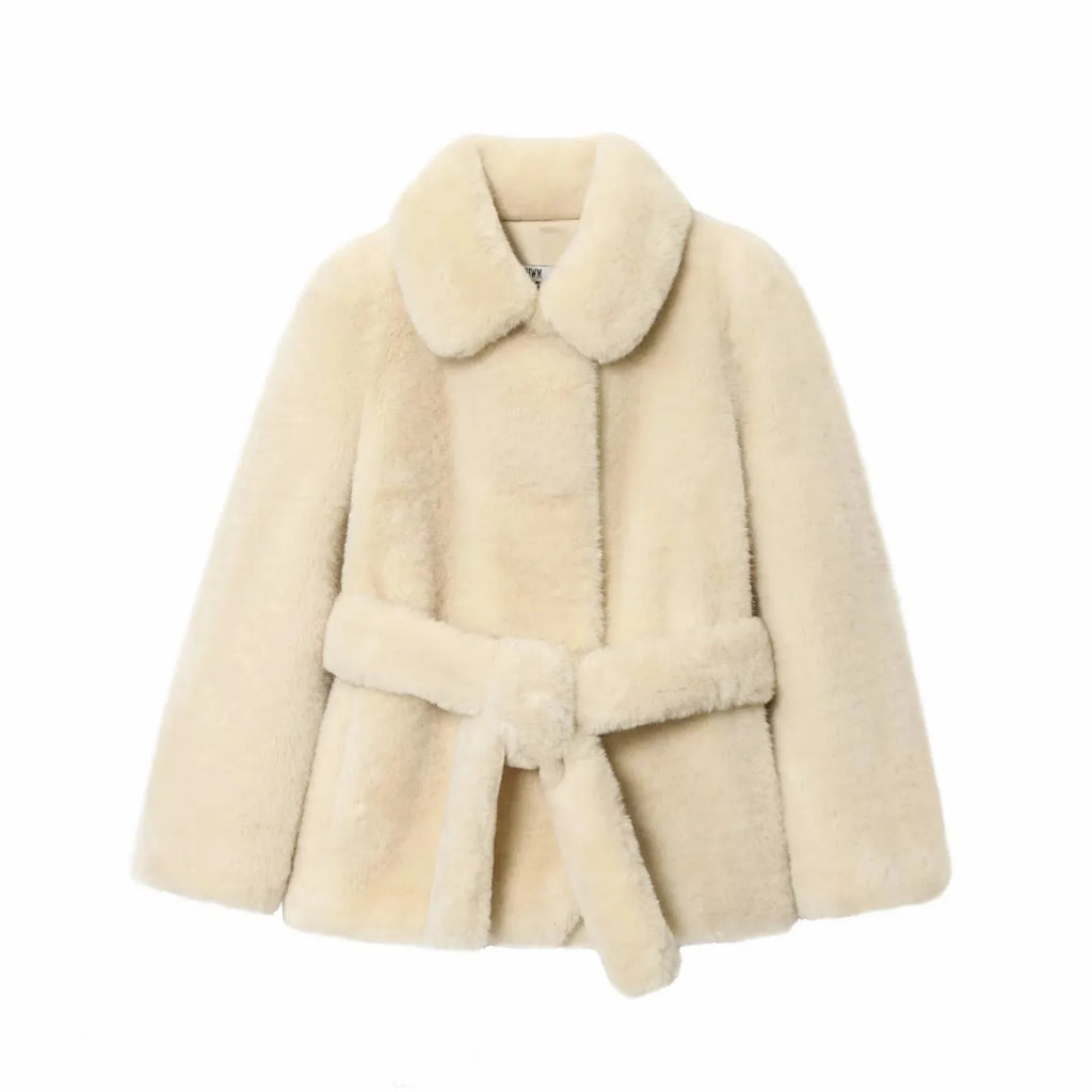 Women Thicken Faux Fur Coats For Autumn Winter Warm Long Sleeve Turn Down Collar Coats Chic New Belt Loose Jacket Street Tops