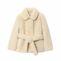 Women Thicken Faux Fur Coats For Autumn Winter Warm Long Sleeve Turn Down Collar Coats Chic New Belt Loose Jacket Street Tops