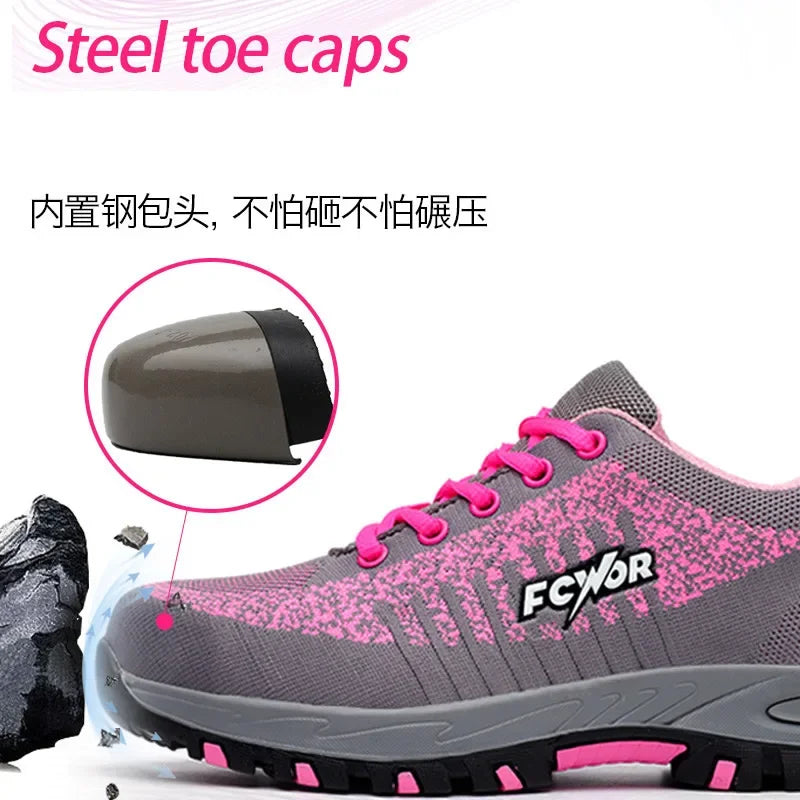 Women Safety Shoes For Work Safety Boots Breathable Steel Toe Puncture Proof Sport Work Sneakers Construction Security Boots