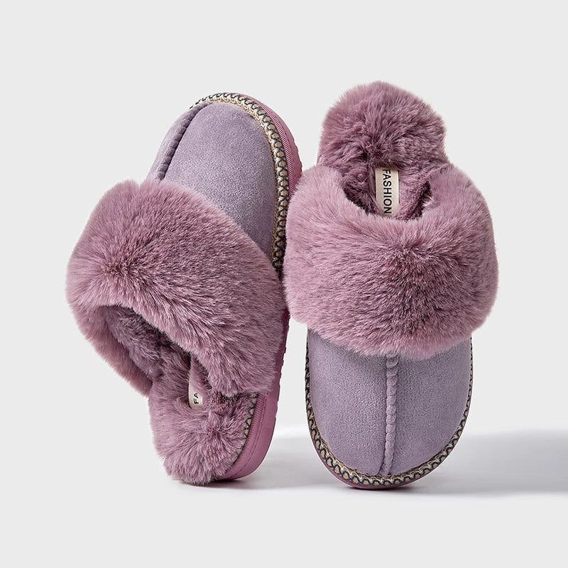 Comwarm Warm Fuzzy Cotton Slippers For Women Indoor Non-slip Faux Fur Collar Fluffy Slides Winter Soft Comfort Plush House Shoes