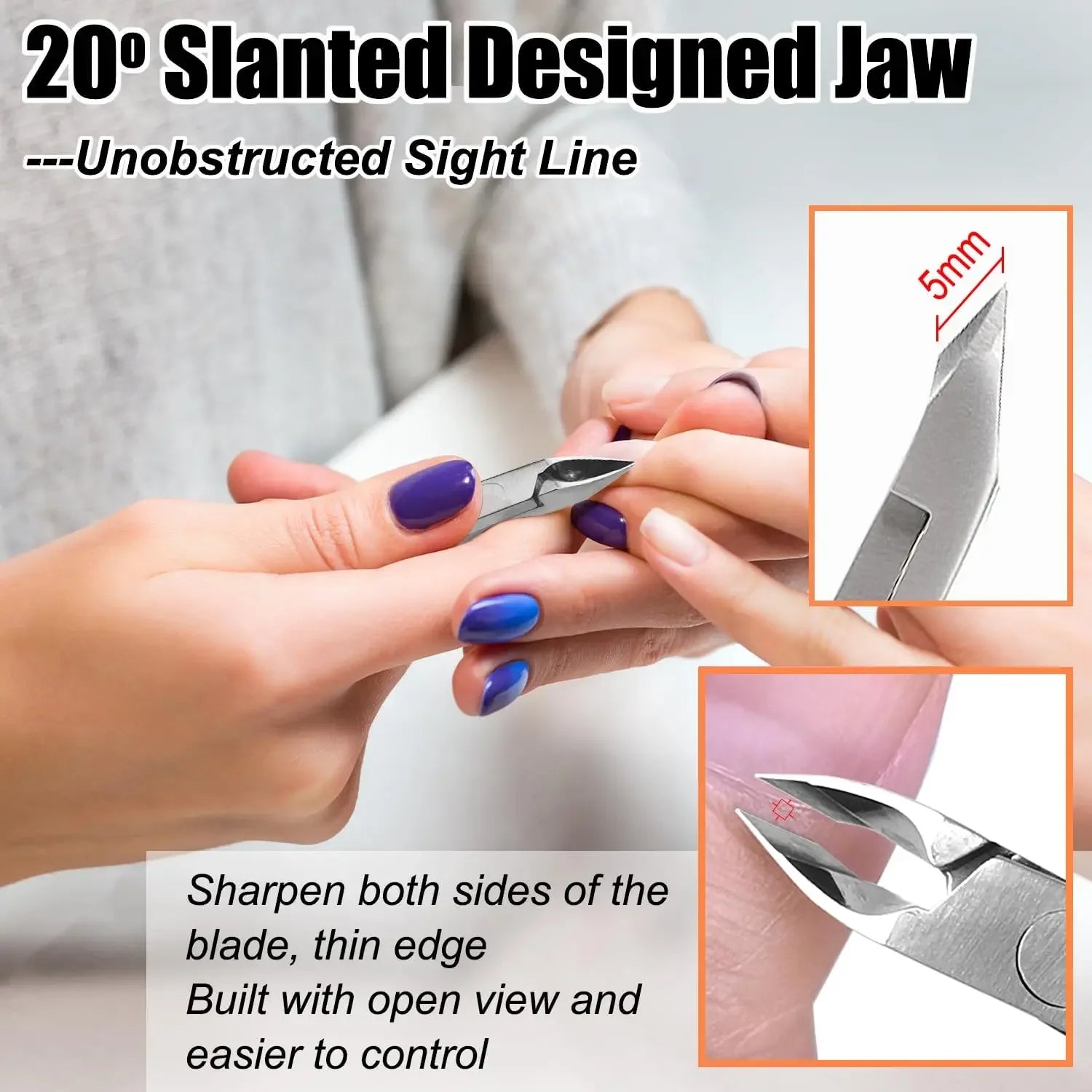 Nail Cuticle Scissors, Stainless Steel Beauty Nail Clippers, Diagonal Tip Cuticle Nipper for Dead Skin and Hangnails.