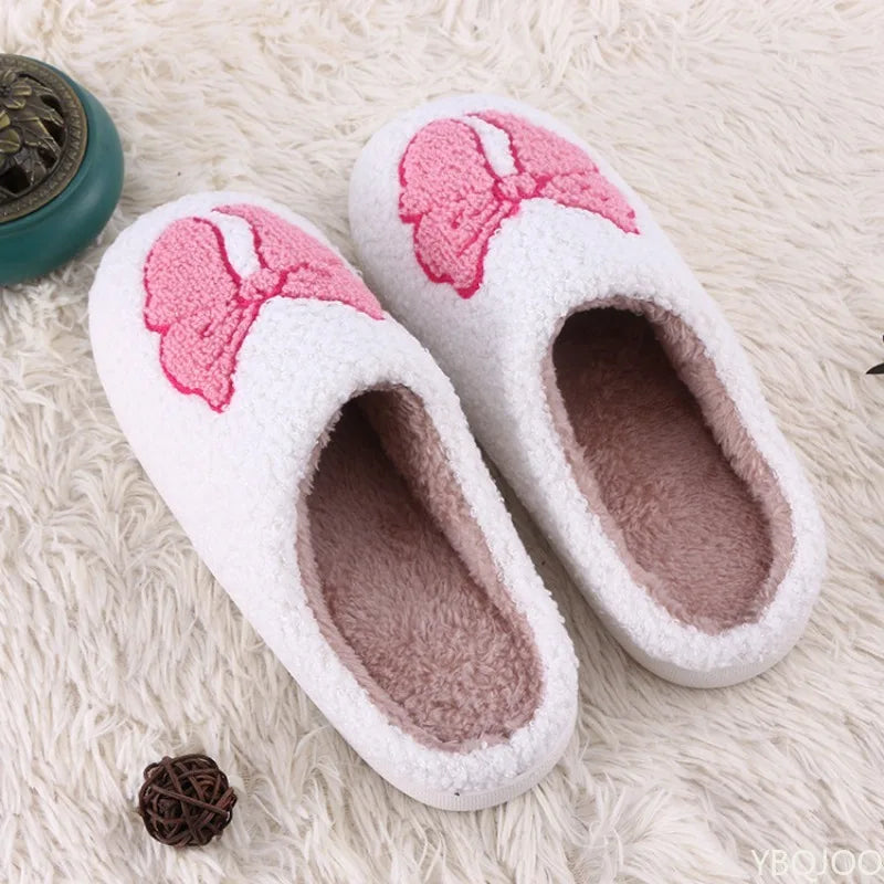 Leisure comfortable autumn winter pink bow cotton slippers warm slippers indoor thick slippers