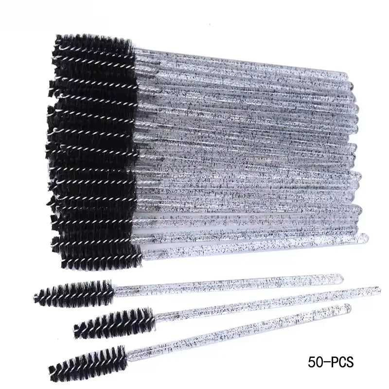 Disposable Eyelash Brush – Crystal Handle Portable Eyebrow & Lash Brush (50-100/Pack), Eyelash Extension Spiral Lash Comb