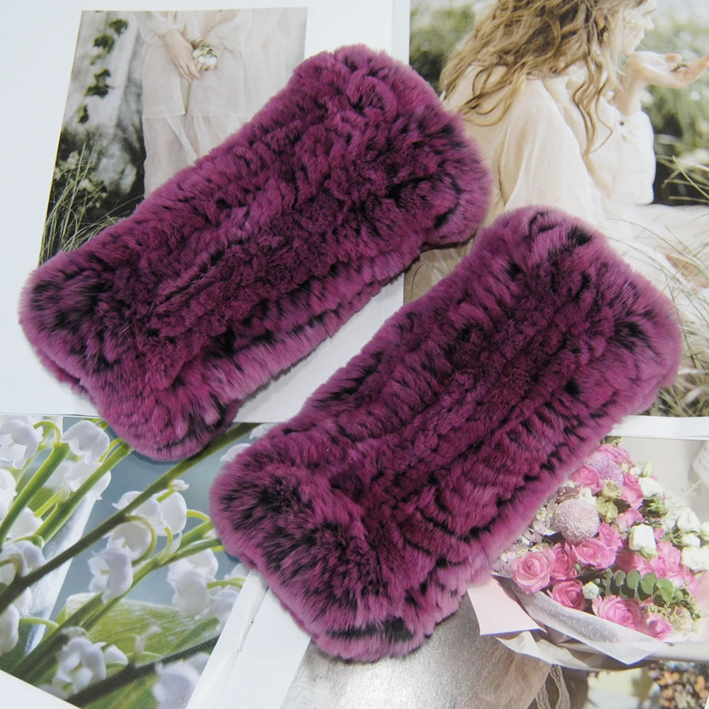 2025 Fashion Real Rex Rabbit Fur Women's Winter Gloves Genuine Fur Mittens Girl Fingerless Gloves Wrist Warmer Elastic Fluffy