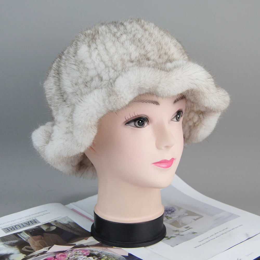 Women's Hat 2025 New Winter Real Mink Fur Hat Casual Luxury Flower Knitted Bucket Hat Pots Cap Lady Natural Mink Fur Cap Beanies
