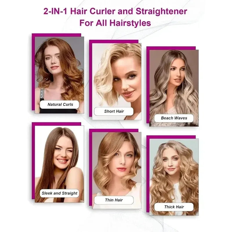 220V Salon-Grade 2-in-1 Hair Straightener & Dryer - Negative Ion Heating Flat Iron, Ideal for Home/Professional Styling