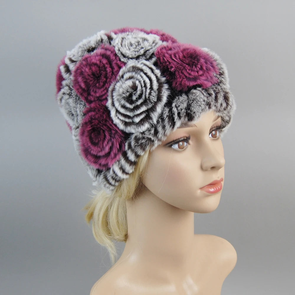 Winter Knitted 100% Natural Fur Hats Scarves Sets Women Warm Real Rex Rabbit Fur Hat Scarf Lady Fashiom Thick Rex Rabbit Fur Hat